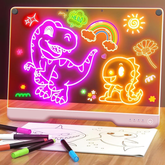 SaveJoy 7.9"X7.9" LED Drawing Board for Kids, LED Light-Up Dry Erase Board with 7-Color, Glow Neon Doodle Night Light for Toddlers Kids