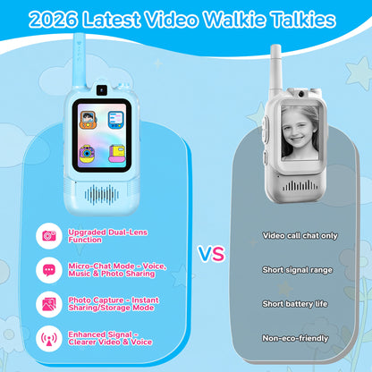 SaveJoy Video Walkie Talkie Toys for Kids,2 Pack Rechargeable Video Intercom with Switchable Dual Cameras,Long Range,Interactive Chat with Photos, Music & Voice Message for Boys Girls Ages 3-12