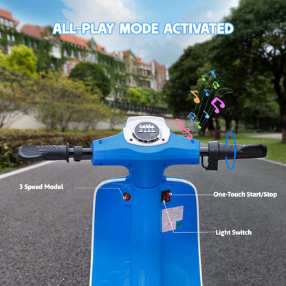 SaveJoy 24V Motorcycle for Kids Ages 8+ Retro Ride on Toys , LED Light-Up Electric Ride On Car,Durable Outdoor Gift for Boys & Girls,Blue