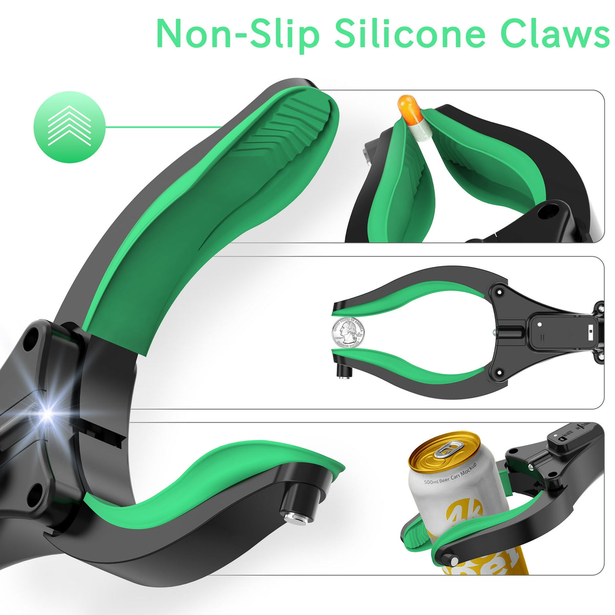 ORFELD Grabber Tool 32" Steel Magnetic Claw with LED Light, Lightweight Foldable Reacher Grabber Pickup Tool, Gripper Grabbers for Elderly Grab it Reaching Tool Trash Picker Grabber, Green