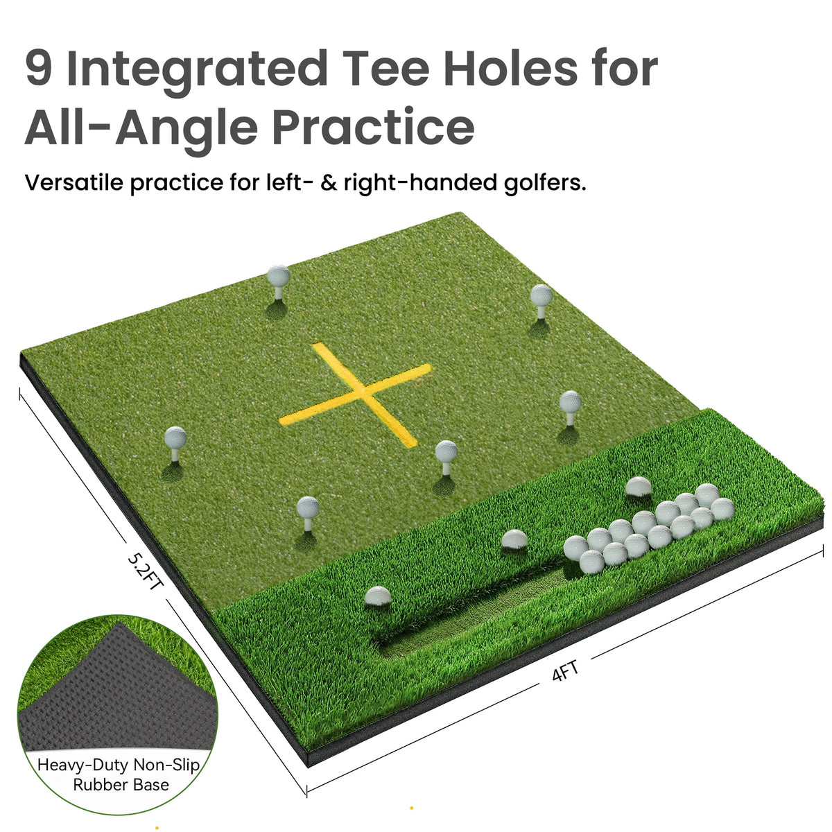 ORFELD 6 x 4 ft Golf Hitting Mat, 9-Hole Dual Turf Practice Mat with 18mm EVA Foam Base, Ball Tray, Alignment Guide, Indoor Outdoor