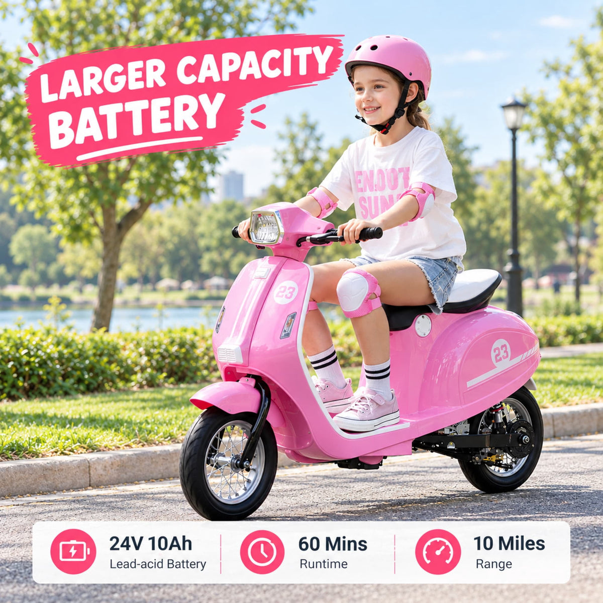 SaveJoy Kids Motorcycle 24V Retro Ride on Toys for Ages 8+, 15 mph LED Light up Electric Ride On Car,Durable Outdoor Gift for Boys & Girls,Pink