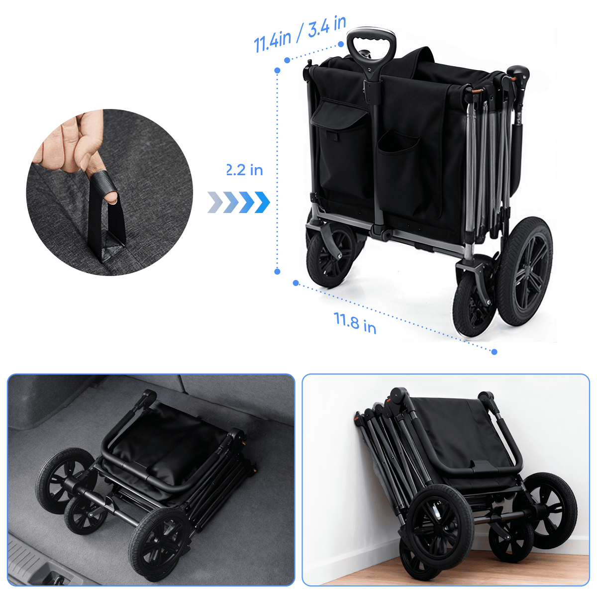 SaveJoy Wagon Stroller, Collapsible Stroller Wagon for 2 Passenger with Adjustable Canopy & 5-Point Harness, Black