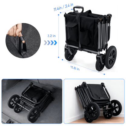 SaveJoy Wagon Stroller, Collapsible Stroller Wagon for 2 Passenger with Adjustable Canopy & 5-Point Harness, Black