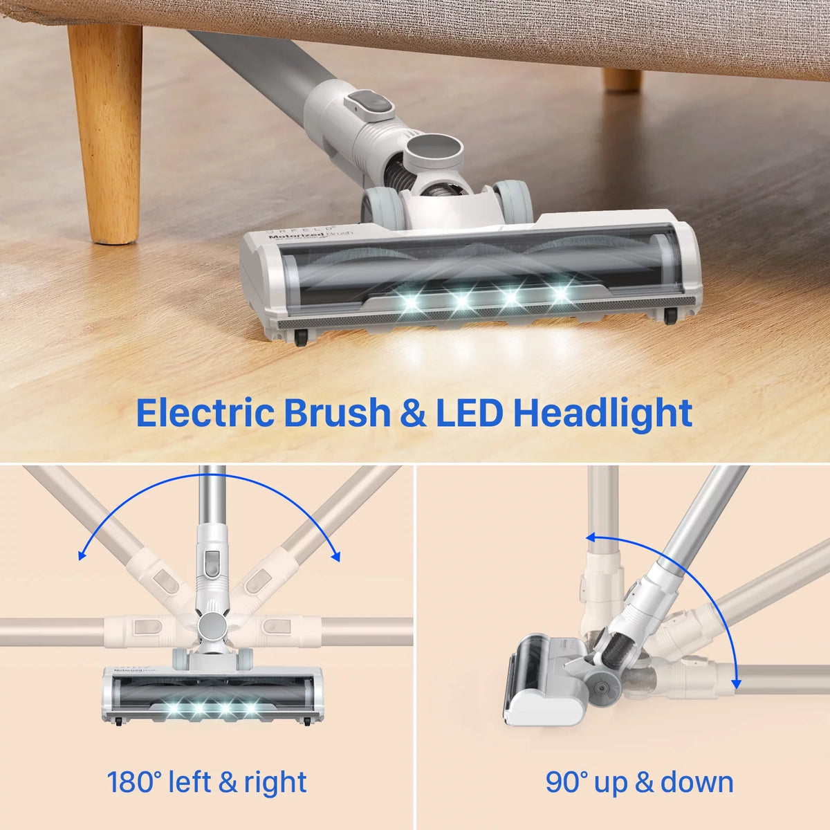 ORFELD Cordless Vacuum Cleaner, 20000Pa Stick Vacuum 2 in 1, Up to 50 Mins Runtime, with Dual Digital Motor for Deep Clean Whole House