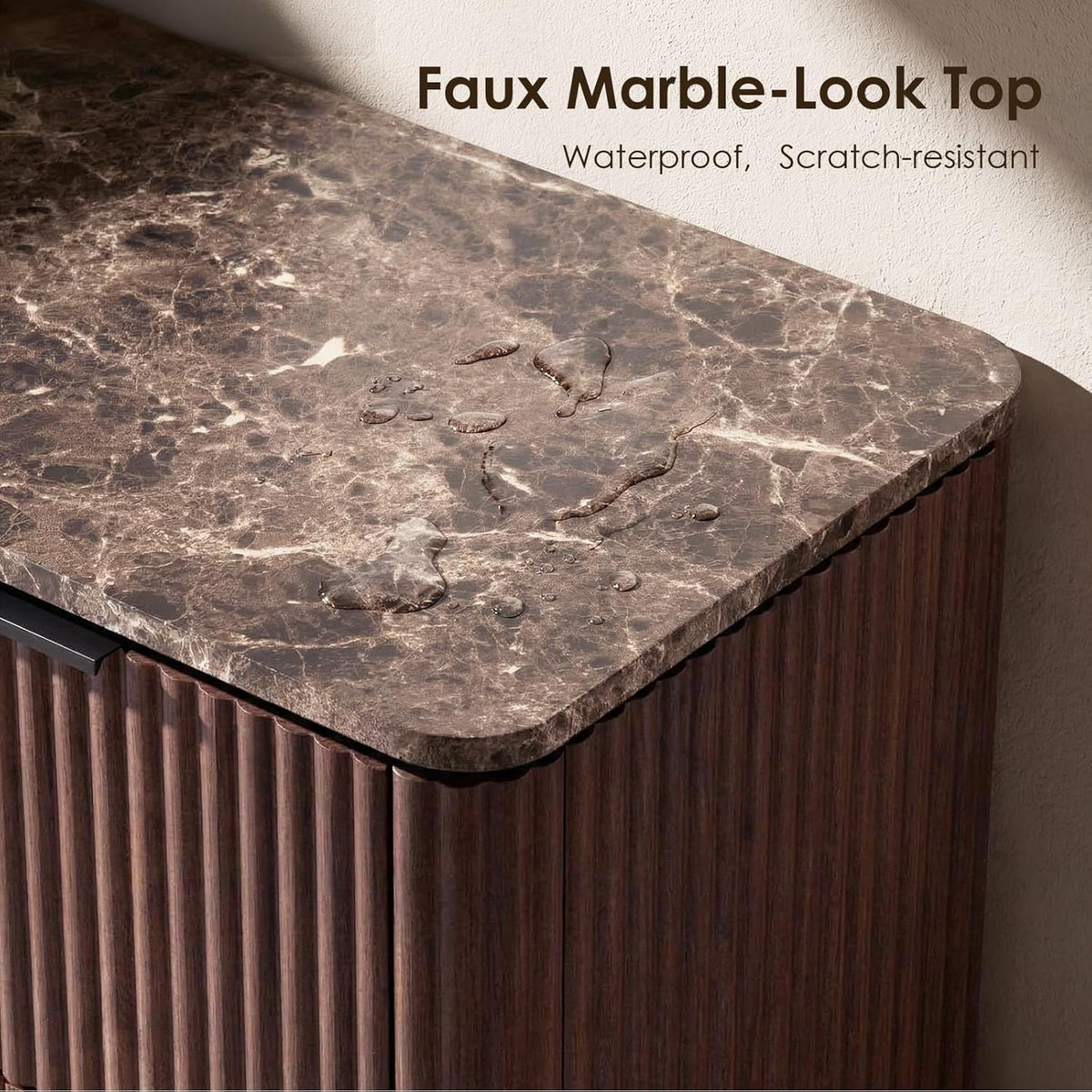 Hvoonc 54.5" Wide 7 Drawer Dresser for Bedroom, Faux Marble Top Walnut Storage Cabinet with 2" Thick Side Board