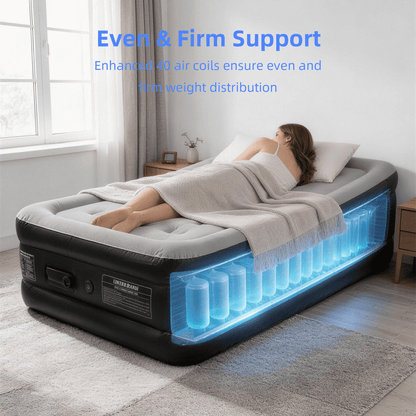 SaveJoy 18" Twin Air Mattress with Built-in Pump, Premium Blow Up Bed for Home, Overnight Guests & Indoor Camping, Soft Flocked Top Inflatable Mattress