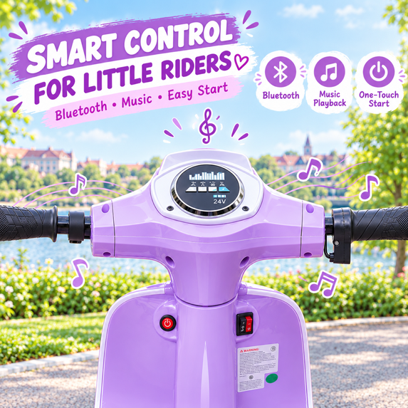 SaveJoy Kids Motorcycle 24V Retro Ride on for Ages 8+, LED Light-Up Electric Ride On Toy,Durable Outdoor Gift for Boys & Girls,Purple