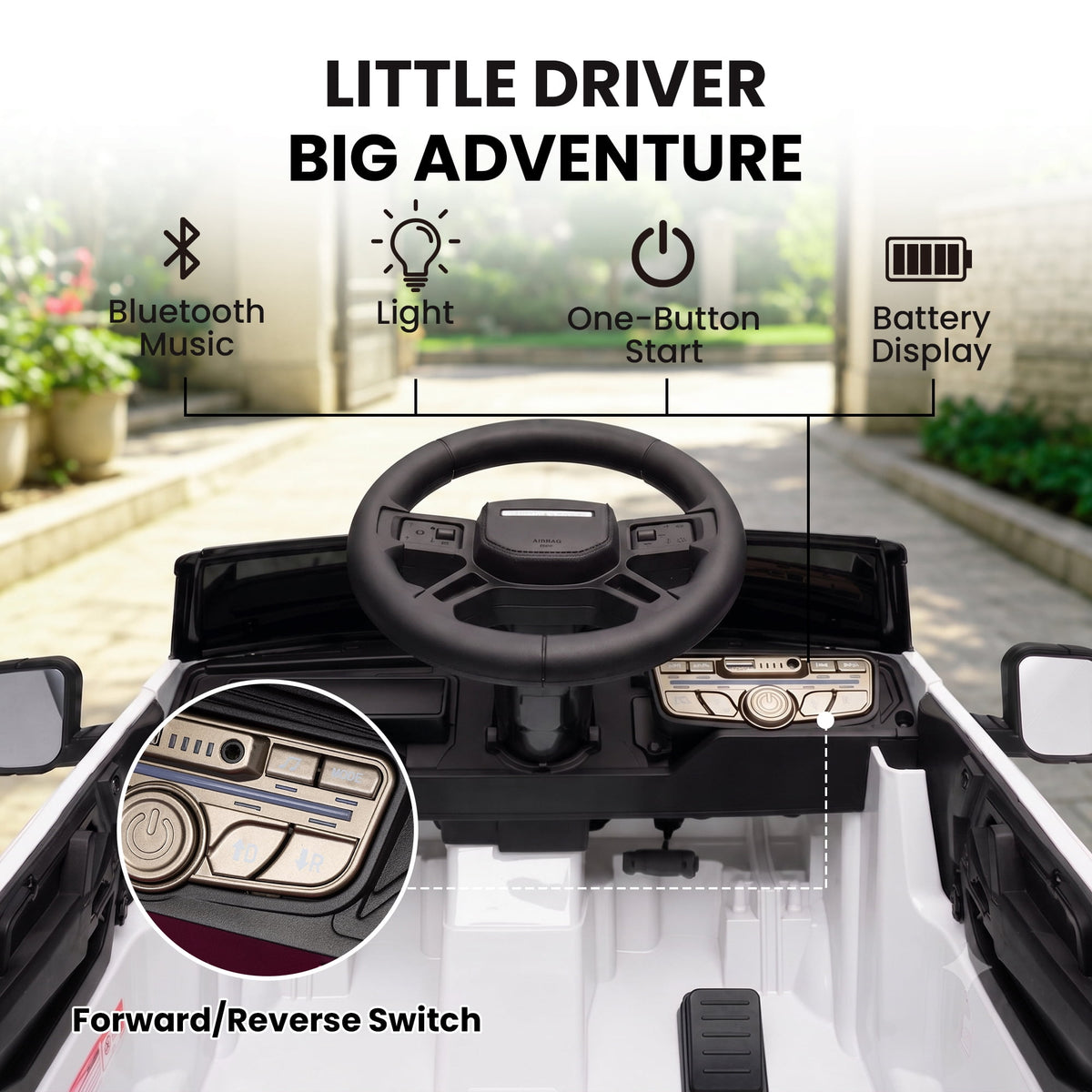 SaveJoy 12V Licensed Land Rover Defender Ride on Car, Electric Truck for Kids with 2.4G Remote Control, 3-Point Belt, Spring Suspension, Bluetooth, White