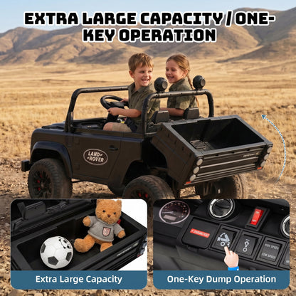 SaveJoy Licensed Land Rover Defender 24V 2-Seater Ride-On, 4WD 400W Electric Truck with Motorized Dump Bed & Remote, Black