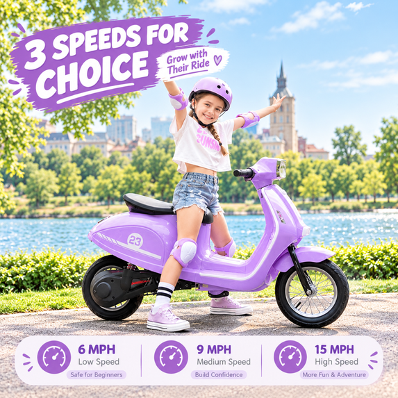 SaveJoy Kids Motorcycle 24V Retro Ride on for Ages 8+, LED Light-Up Electric Ride On Toy,Durable Outdoor Gift for Boys & Girls,Purple