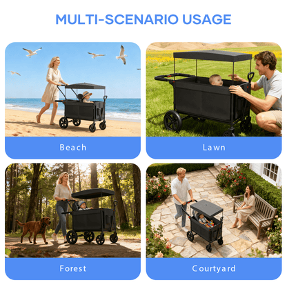 SaveJoy Wagon Stroller, Collapsible Stroller Wagon for 2 Passenger with Adjustable Canopy & 5-Point Harness, Black