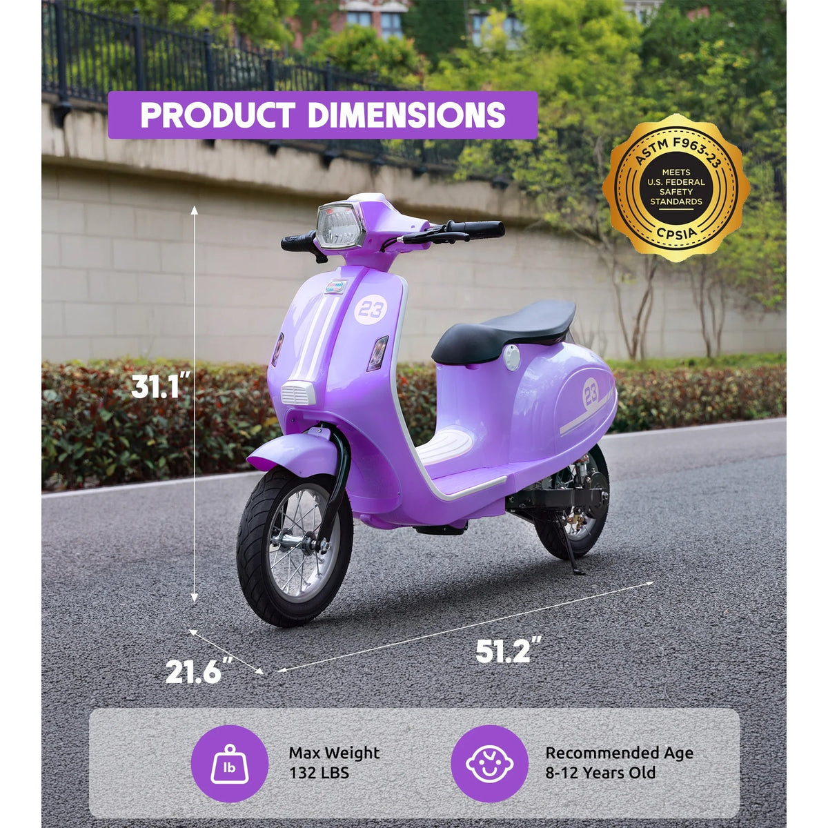 SaveJoy Kids Motorcycle 24V Retro Ride on for Ages 8+, LED Light-Up Electric Ride On Toy,Durable Outdoor Gift for Boys & Girls,Purple