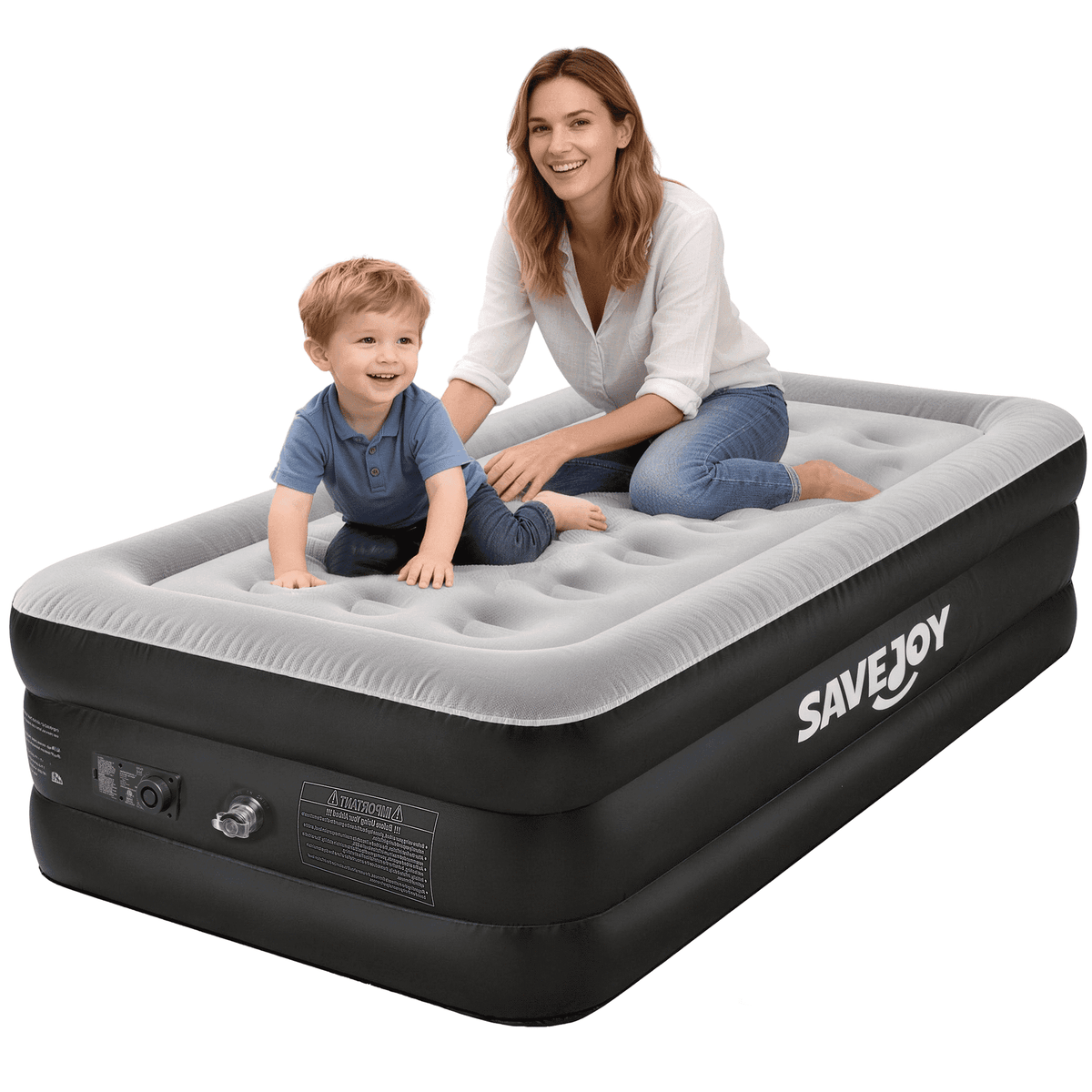 SaveJoy 18" Twin Air Mattress with Built-in Pump, Premium Blow Up Bed for Home, Overnight Guests & Indoor Camping, Soft Flocked Top Inflatable Mattress