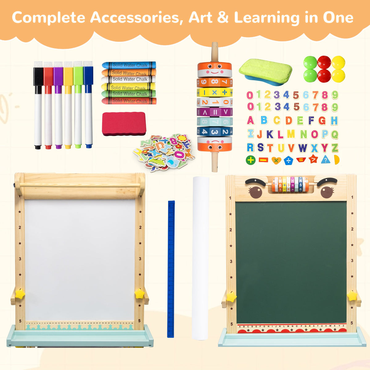 SaveJoy Kids Art Easel with Paper Roll,Double-Sided Adjustable Standing Drawing Board with Accessories Toddlers Easel