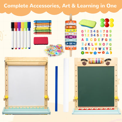 SaveJoy Kids Art Easel with Paper Roll,Double-Sided Adjustable Standing Drawing Board with Accessories Toddlers Easel