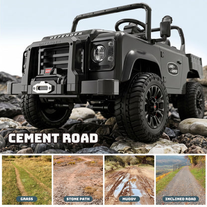 SaveJoy Licensed Land Rover Defender 24V 2-Seater Ride-On, 4WD 400W Electric Truck with Motorized Dump Bed & Remote, Black