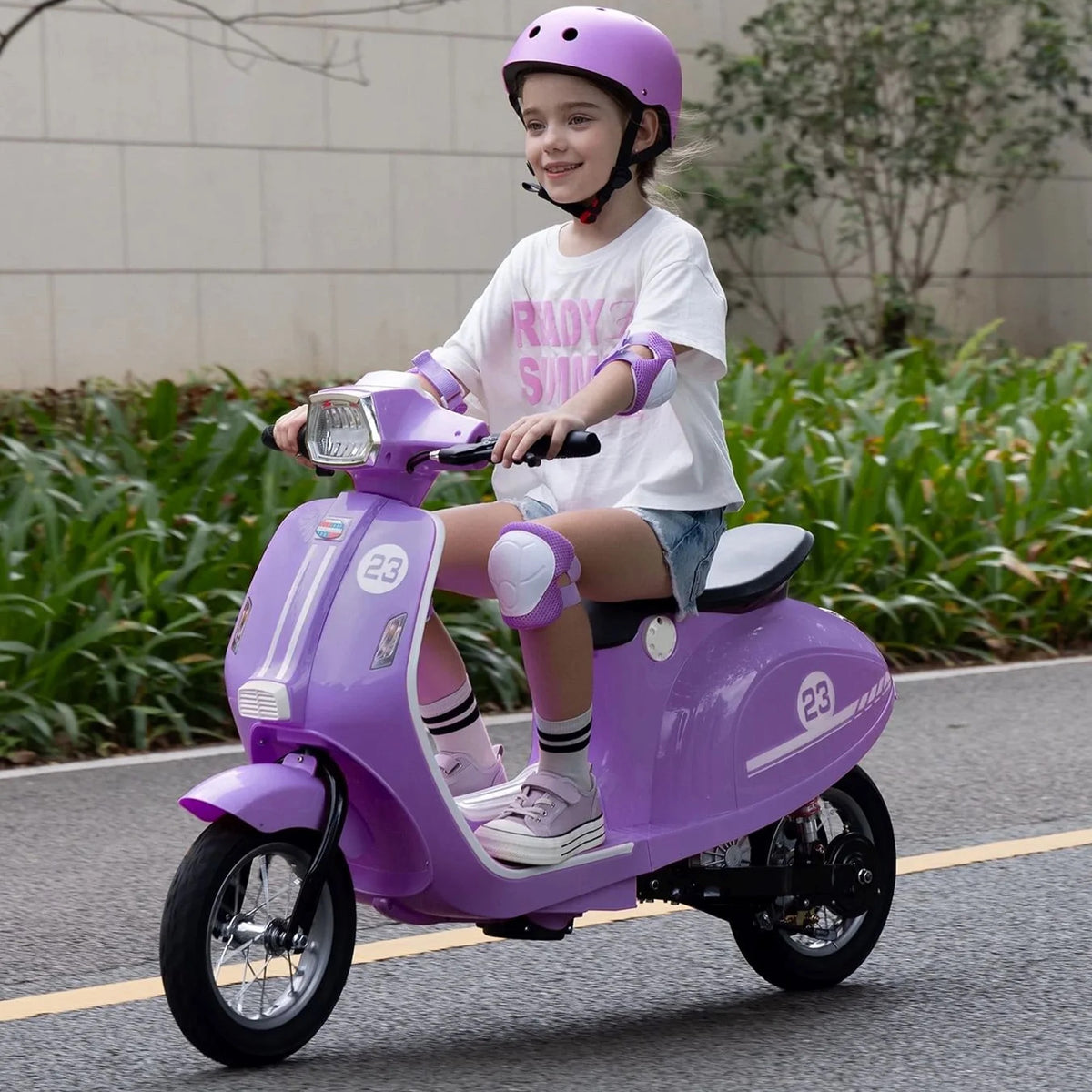 SaveJoy Kids Motorcycle 24V Retro Ride on for Ages 8+, LED Light-Up Electric Ride On Toy,Durable Outdoor Gift for Boys & Girls,Purple