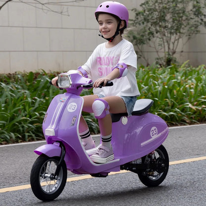 SaveJoy Kids Motorcycle 24V Retro Ride on for Ages 8+, LED Light-Up Electric Ride On Toy,Durable Outdoor Gift for Boys & Girls,Purple