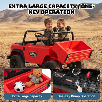 SaveJoy Licensed Land Rover Defender 24V 2-Seater Ride-On, 4WD 400W Electric Truck with Motorized Dump Bed & Remote, Red
