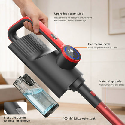 ORFELD Digital Steam Mop & Detachable Handheld Steam Cleaner for Home and Floor Cleaning,15s Heat-Up, 248°F Floor Steamer for Deep Cleaning with Multi-purpose Attachments,Red