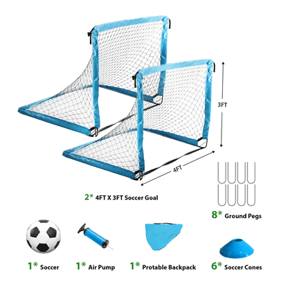 SaveJoy Soccer Goal for Kids, 2 pack 4'x3' Soccer Nets for Backyard, Portable Soccer Goal Training Equipment for Indoor or Outdoor Sports Games