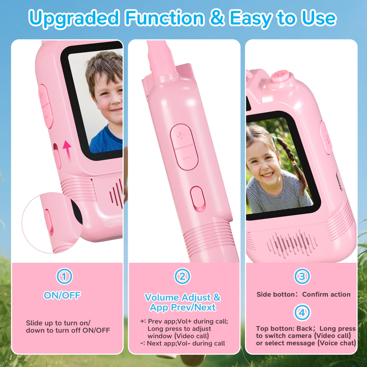 SaveJoy Video Walkie Talkie Toys for Kids,2 Pack Rechargeable Video Intercom with Switchable Dual Cameras,Long Range,Interactive Chat with Photos, Music & Voice Message for Boys Girls Ages 3-12