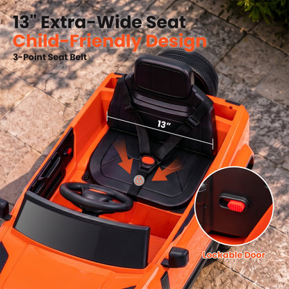 SaveJoy 12V Licensed Land Rover Defender Ride on Car, Electric Truck for Kids with 2.4G Remote Control, 3-Point Belt, Spring Suspension, Bluetooth, Orange