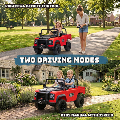 SaveJoy Licensed Land Rover Defender 24V 2-Seater Ride-On, 4WD 400W Electric Truck with Motorized Dump Bed & Remote, Red