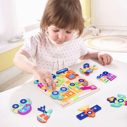 SaveJoy Wooden Animal Jigsaw Puzzle Set - 3D Smooth Surface, Rich Colors,with Drawing Board for Kids' Early Learning & Fun,3Pcs