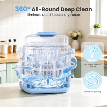 SaveJoy Baby Bottle Washer Sterilizer and Dryer, Automatic Bottle Cleaning Machine, Large Capacity for Baby Bottles, Breast Pump Parts and Pacifiers, 72H Storage