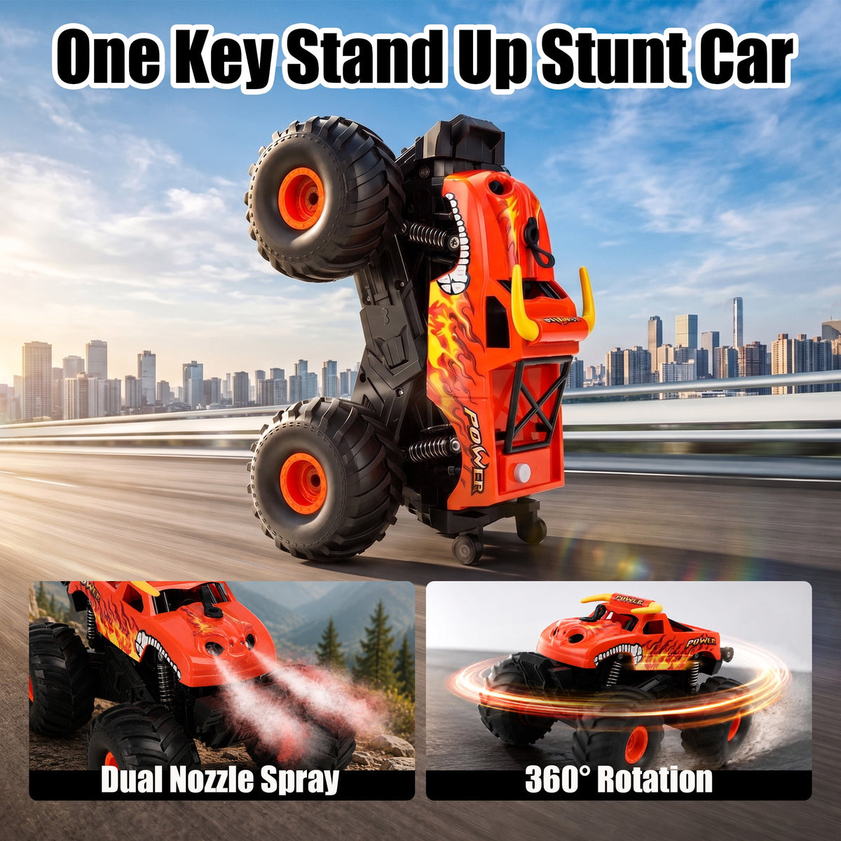 SaveJoy Remote Control Car, 1:20 4WD Amphibious RC Monster Truck with Dual Spray, Waterproof Stunt Vehicle Gift for Boys 6-12