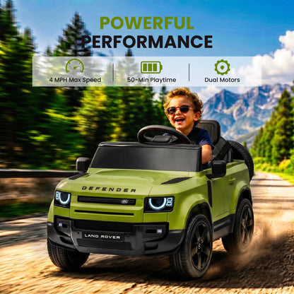 SaveJoy 12V Licensed Land Rover Defender Ride on Car, Electric Truck for Kids with 2.4G Remote Control, 3-Point Belt, Spring Suspension, Bluetooth, Green