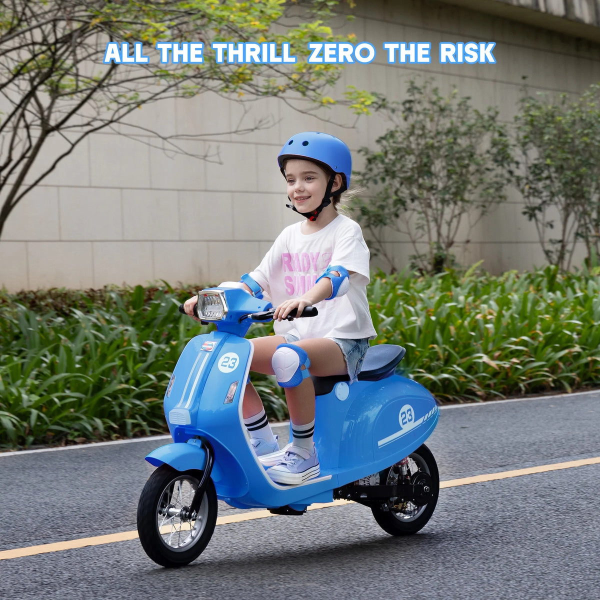 SaveJoy 24V Motorcycle for Kids Ages 8+ Retro Ride on Toys , LED Light-Up Electric Ride On Car,Durable Outdoor Gift for Boys & Girls,Blue