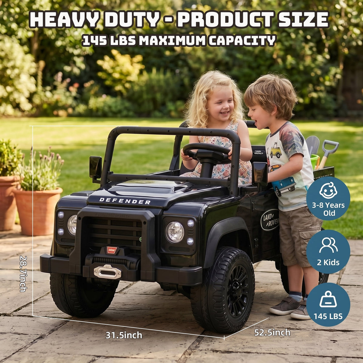 SaveJoy Licensed Land Rover Defender 24V 2-Seater Ride-On, 4WD 400W Electric Truck with Motorized Dump Bed & Remote, Black