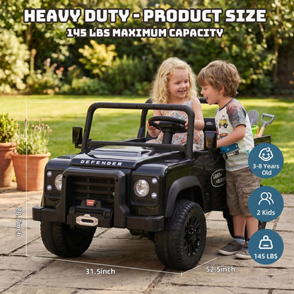 SaveJoy Licensed Land Rover Defender 24V 2-Seater Ride-On, 4WD 400W Electric Truck with Motorized Dump Bed & Remote, Black
