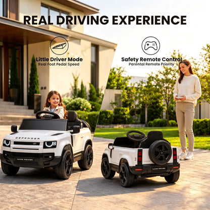 SaveJoy 12V Licensed Land Rover Defender Ride on Car, Electric Truck for Kids with 2.4G Remote Control, 3-Point Belt, Spring Suspension, Bluetooth, White