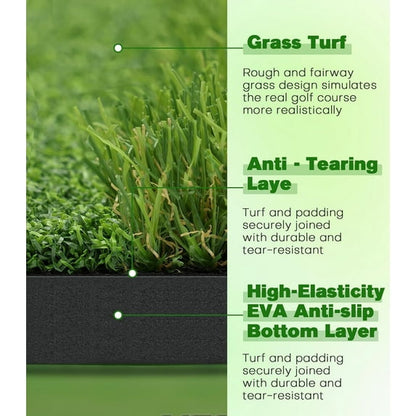 ORFELD Golf Hitting Mat, 5 x 4 ft Dual-Turf Golf Practice Mat with Thick EVA Foam Base, Indoor & Outdoor