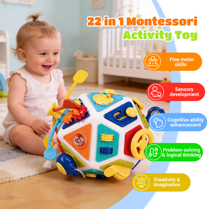 SaveJoy 22-in-1 Montessori Activity Cube, Sensory Busy Toy for Toddlers 3+, Interactive Learning Toy, Educational Gift for Boys and Girls