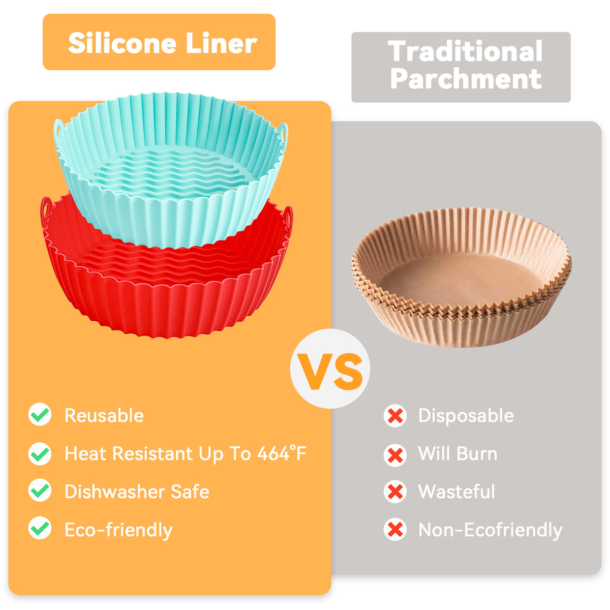 Air Fryer Silicone Pot, CAUTUM 2 Pack Reusable Baking Basket Kitchen Airfryer Liners
