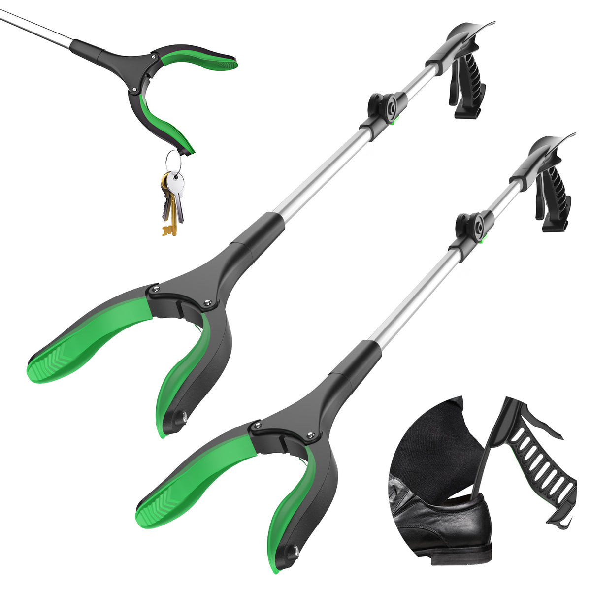 ORFELD Foldable Grabber Tool 2 Pack, 32" Trash Picker Reaching Aid with Shoehorn