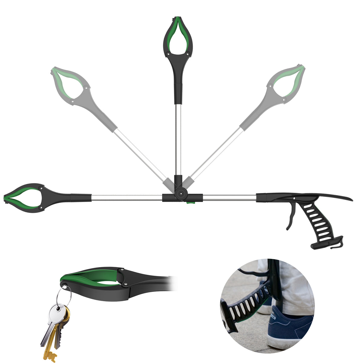 ORFELD 32" Foldable Trash Picker Grabber, 90° Rotating Arm Extended Reacher with Shoehorn