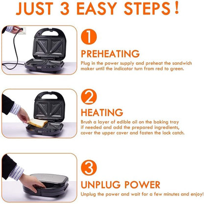 ORFELD Sandwich Maker, Panini Press Grill, 750 Watt 3 In 1 Detachable Non-Stick Coating with Led Indicator Lights